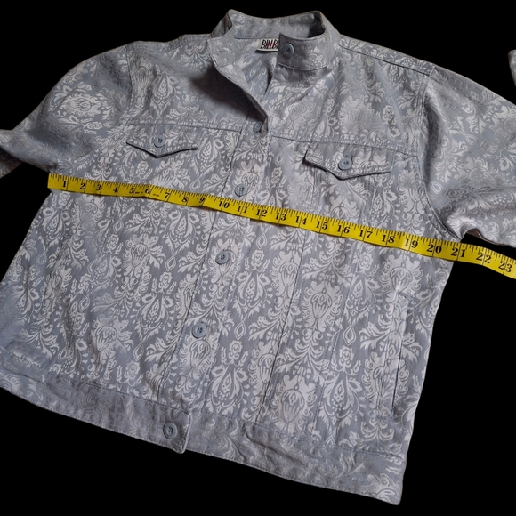 Bill Bass Brocade Blue Buttoned Long Sleeve Cotton Blend Jacket Women Size Large - Picture 13 of 16
